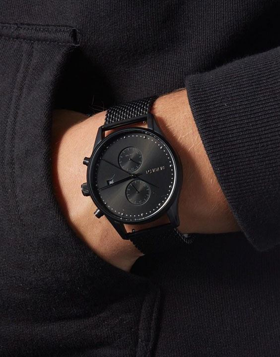 Matte Black Chronograph — Mesh Strap watch for man